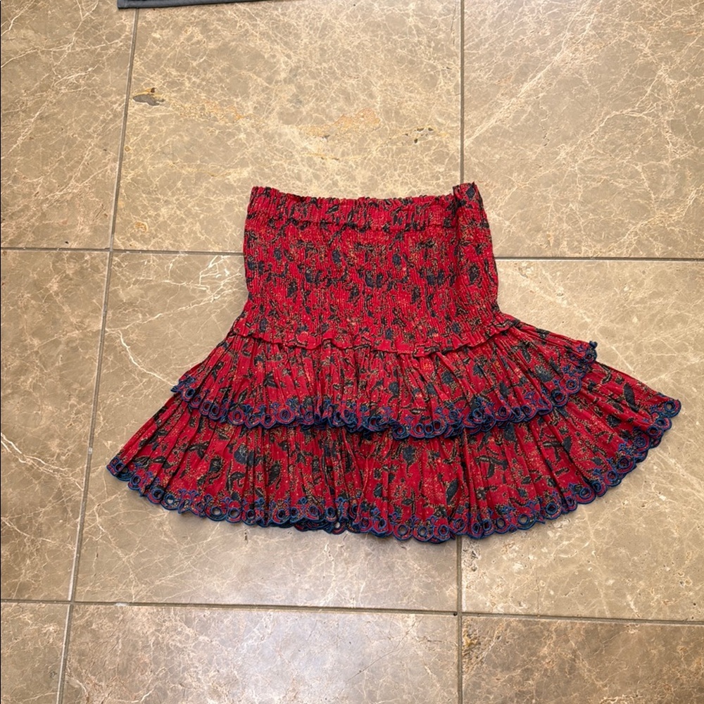 Floral Red Skirt with Blue Accents